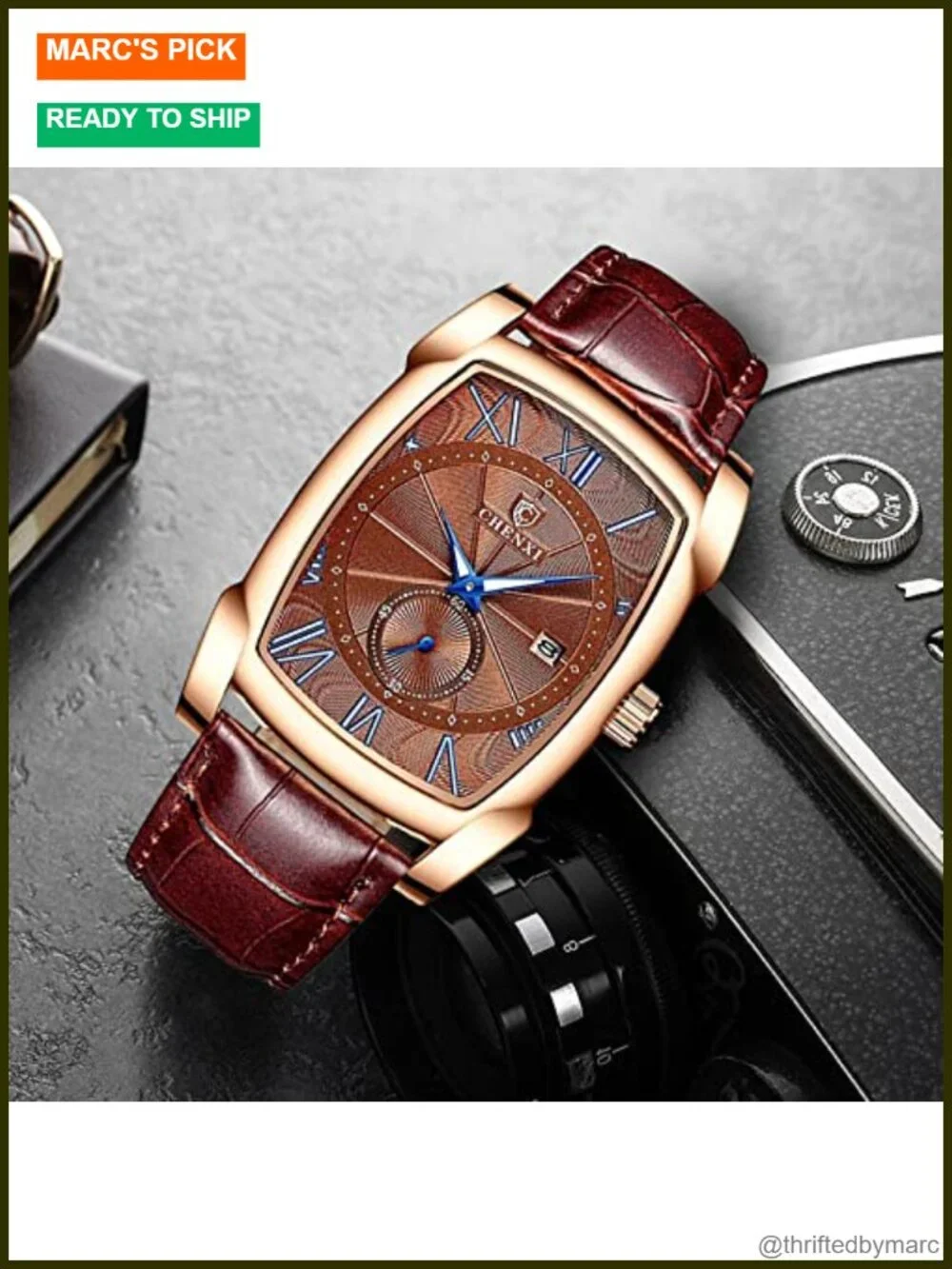 Vintage Square Leather Strap Wrist Watch Quartz Luminous Roman Numerals Business